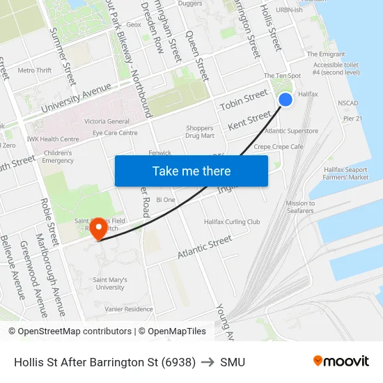 Hollis St After Barrington St (6938) to SMU map
