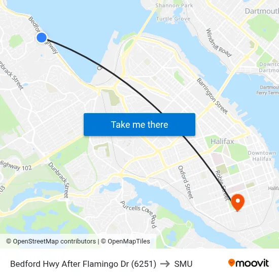 Bedford Hwy After Flamingo Dr (6251) to SMU map