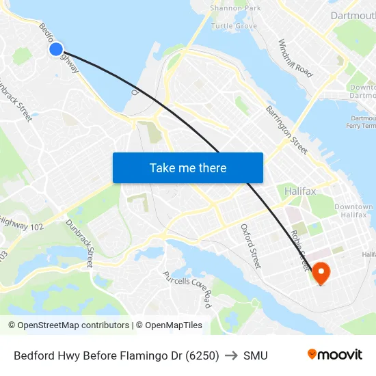 Bedford Hwy Before Flamingo Dr (6250) to SMU map