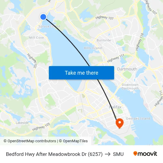 Bedford Hwy After Meadowbrook Dr (6257) to SMU map