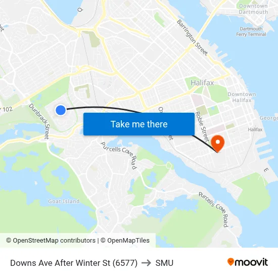 Downs Ave After Winter St (6577) to SMU map