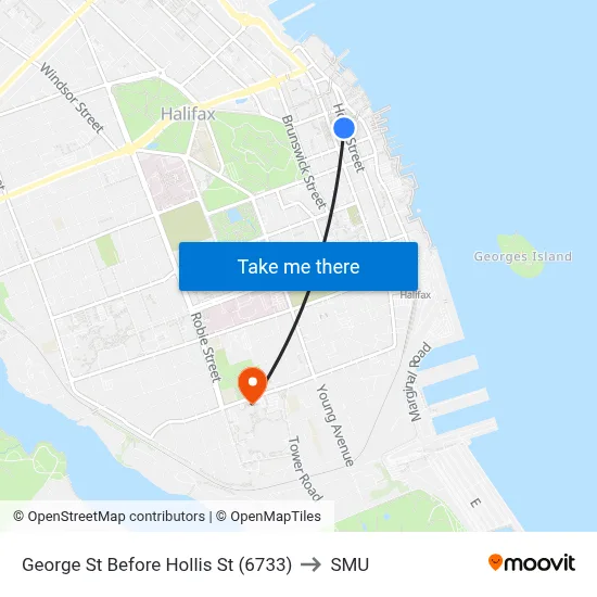 George St Before Hollis St (6733) to SMU map