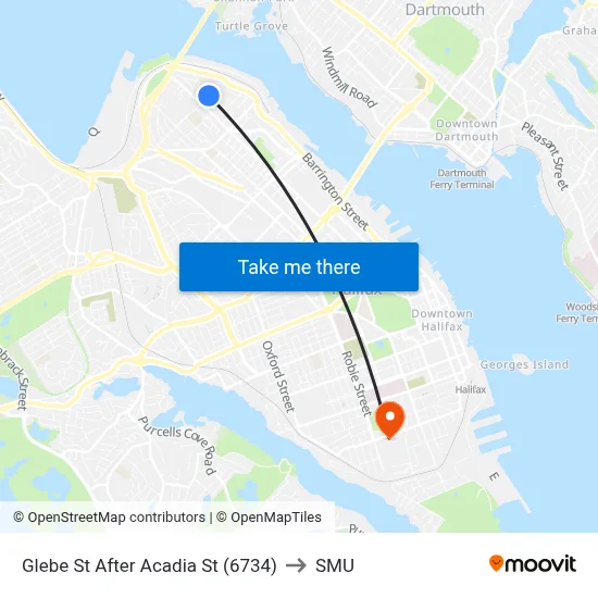 Glebe St After Acadia St (6734) to SMU map