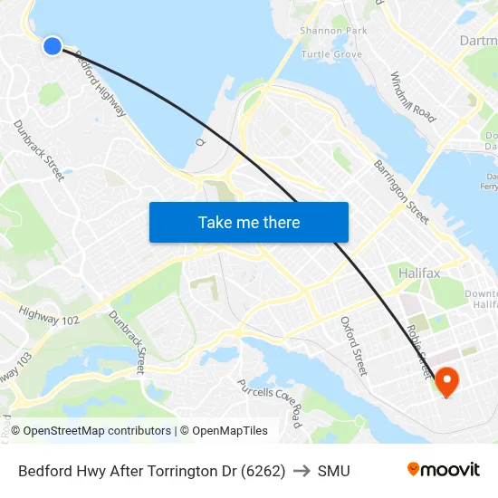 Bedford Hwy After Torrington Dr (6262) to SMU map