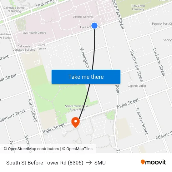 South St Before Tower Rd (8305) to SMU map