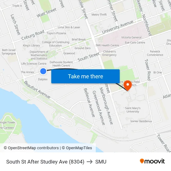 South St After Studley Ave (8304) to SMU map