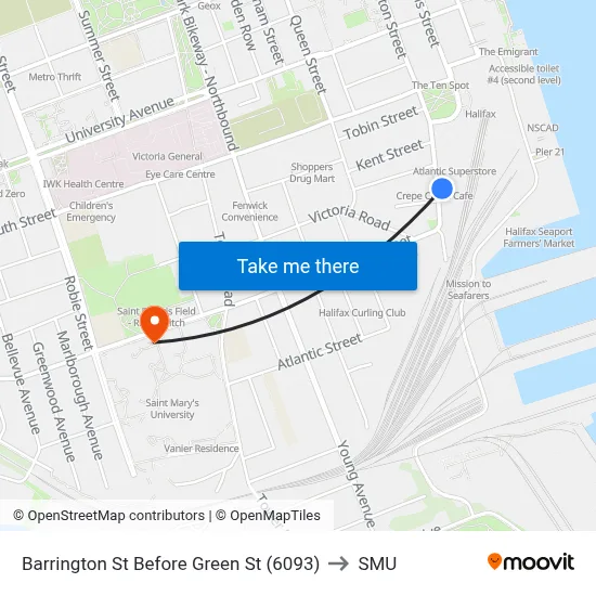 Barrington St Before Green St (6093) to SMU map