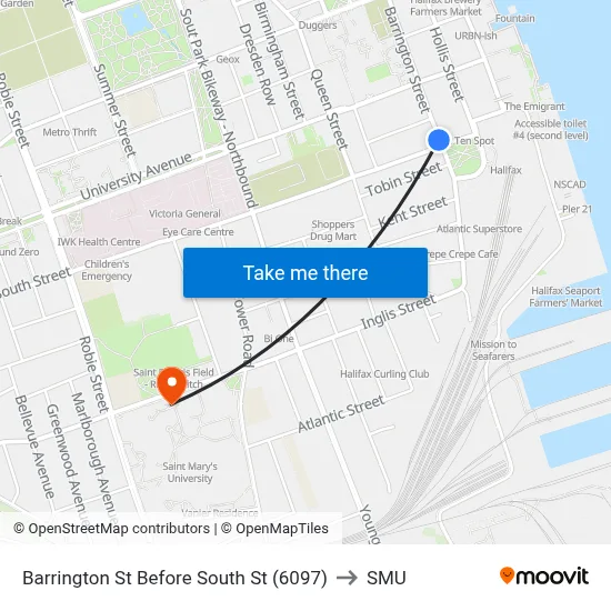 Barrington St Before South St (6097) to SMU map