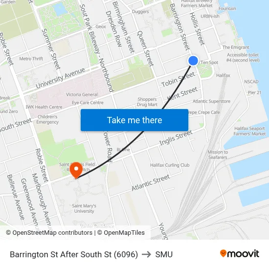 Barrington St After South St (6096) to SMU map