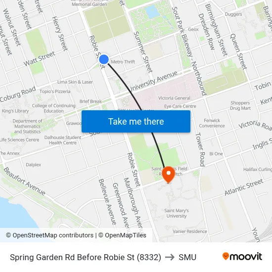 Spring Garden Rd Before Robie St (8332) to SMU map