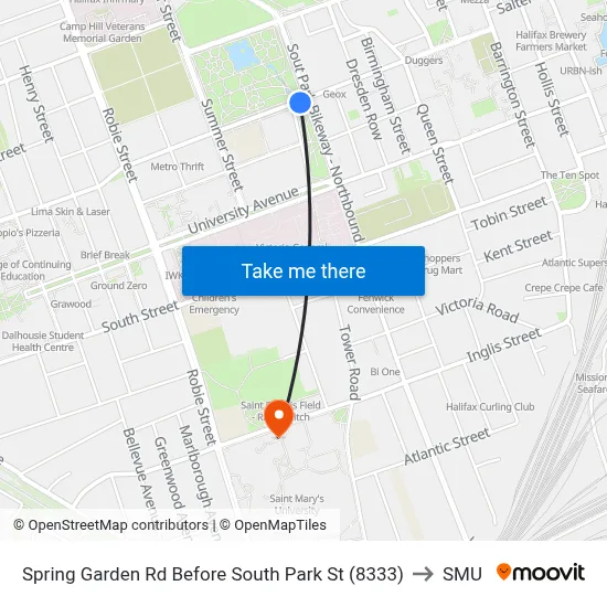 Spring Garden Rd Before South Park St (8333) to SMU map