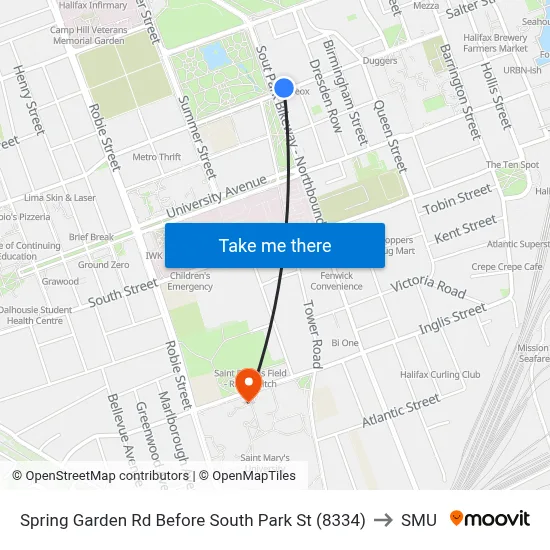 Spring Garden Rd Before South Park St (8334) to SMU map