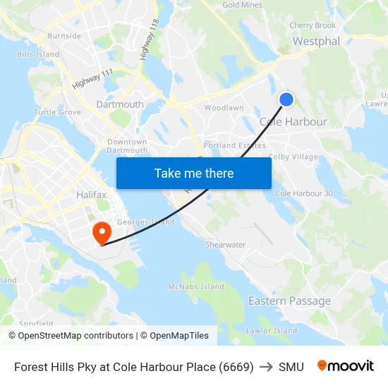 Forest Hills Pky at Cole Harbour Place (6669) to SMU map
