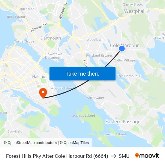 Forest Hills Pky After Cole Harbour Rd (6664) to SMU map