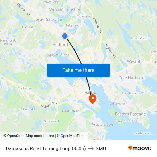 Damascus Rd at Turning Loop (8505) to SMU map