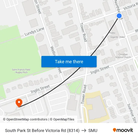 South Park St Before Victoria Rd (8314) to SMU map