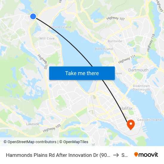 Hammonds Plains Rd After Innovation Dr (9056) to SMU map