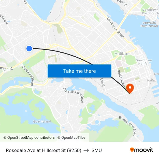 Rosedale Ave at Hillcrest St (8250) to SMU map