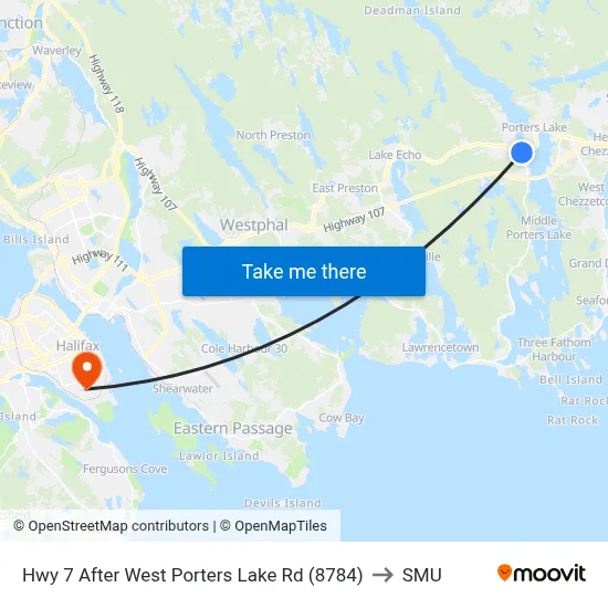 Hwy 7 After West Porters Lake Rd (8784) to SMU map