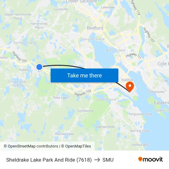 Sheldrake Lake Park And Ride (7618) to SMU map