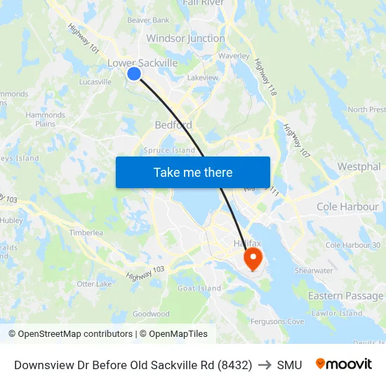 Downsview Dr Before Old Sackville Rd (8432) to SMU map