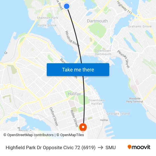 Highfield Park Dr Opposite Civic 72 (6919) to SMU map