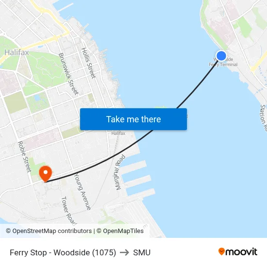 Ferry Stop - Woodside (1075) to SMU map
