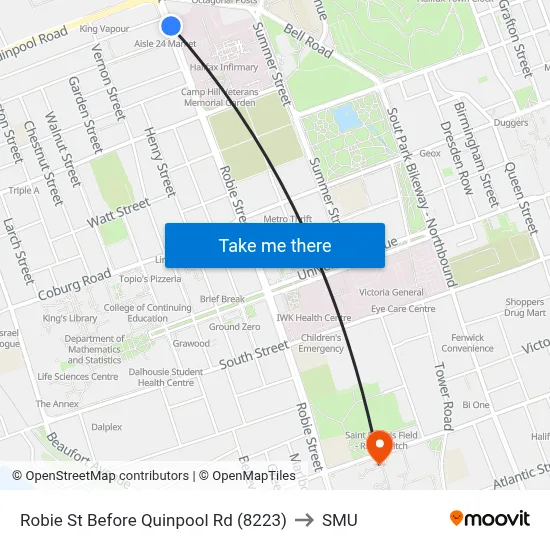 Robie St Before Quinpool Rd (8223) to SMU map