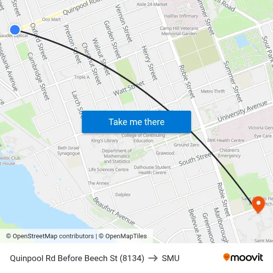 Quinpool Rd Before Beech St (8134) to SMU map
