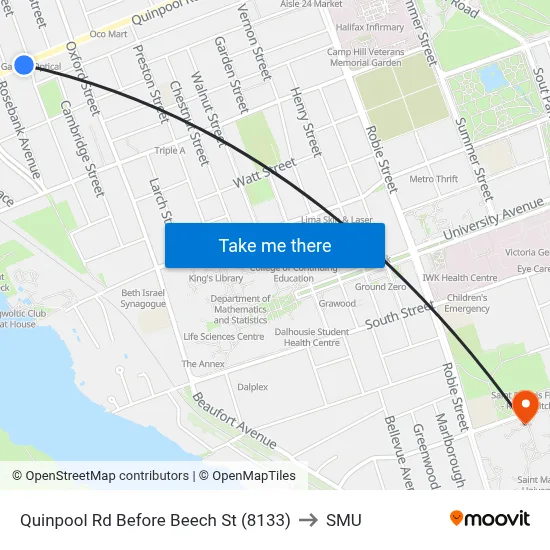 Quinpool Rd Before Beech St (8133) to SMU map