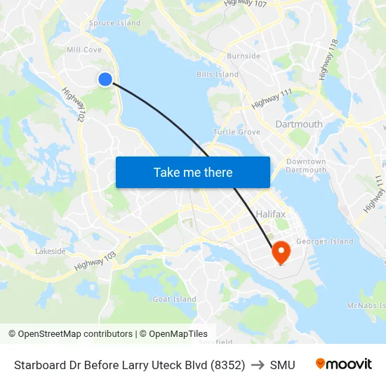 Starboard Dr Before Larry Uteck Blvd (8352) to SMU map