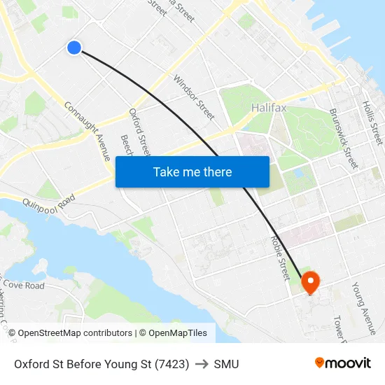 Oxford St Before Young St (7423) to SMU map