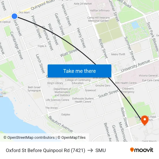 Oxford St Before Quinpool Rd (7421) to SMU map