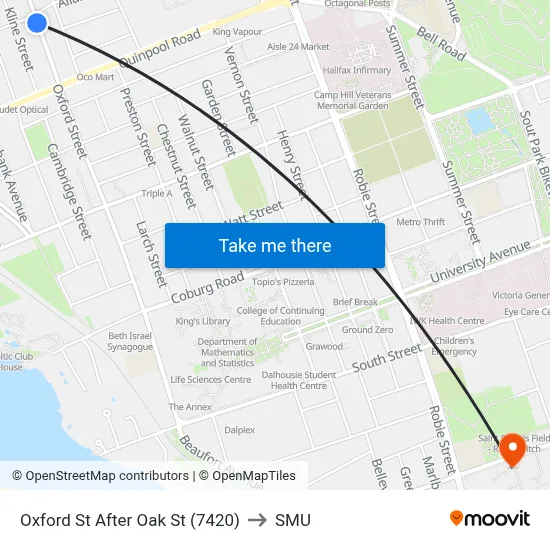 Oxford St After Oak St (7420) to SMU map