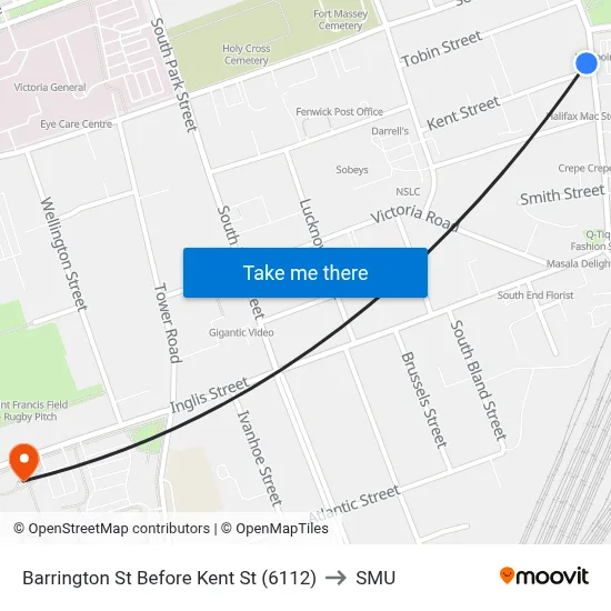 Barrington St Before Kent St (6112) to SMU map