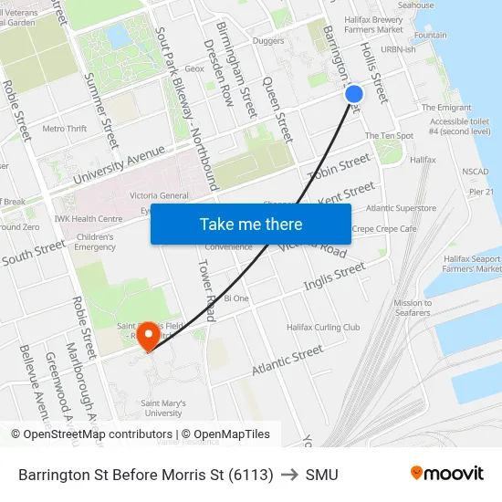 Barrington St Before Morris St (6113) to SMU map