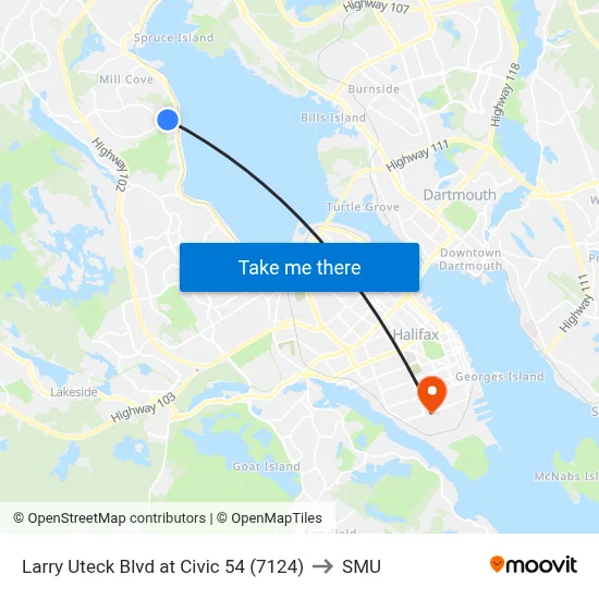 Larry Uteck Blvd at Civic 54 (7124) to SMU map