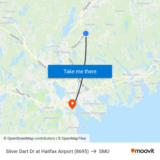Silver Dart Dr at Halifax Airport (8695) to SMU map