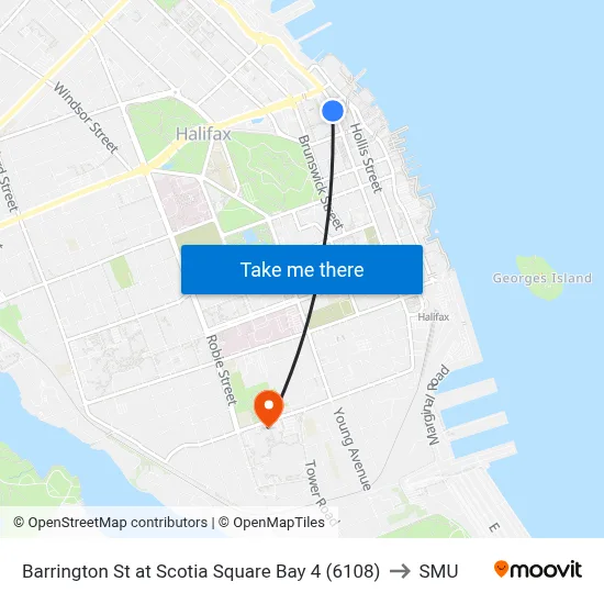 Barrington St at Scotia Square Bay 4 (6108) to SMU map