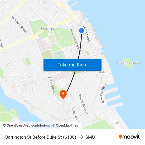 Barrington St Before Duke St (6106) to SMU map