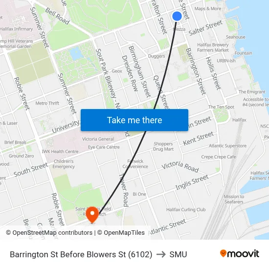 Barrington St Before Blowers St (6102) to SMU map