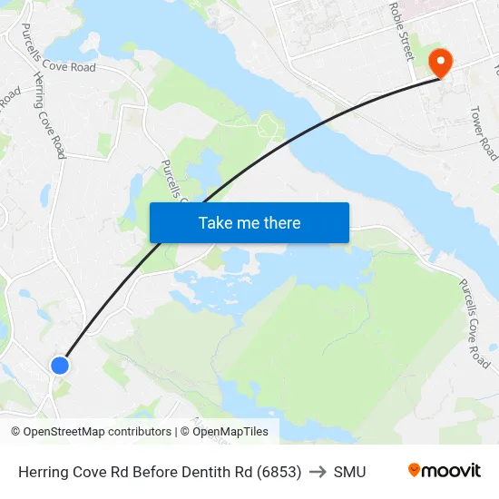 Herring Cove Rd Before Dentith Rd (6853) to SMU map