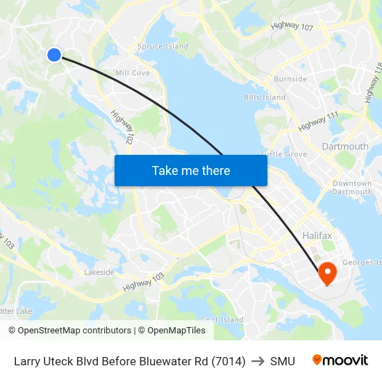 Larry Uteck Blvd Before Bluewater Rd (7014) to SMU map
