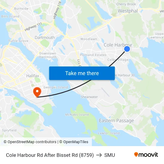 Cole Harbour Rd After Bisset Rd (8759) to SMU map