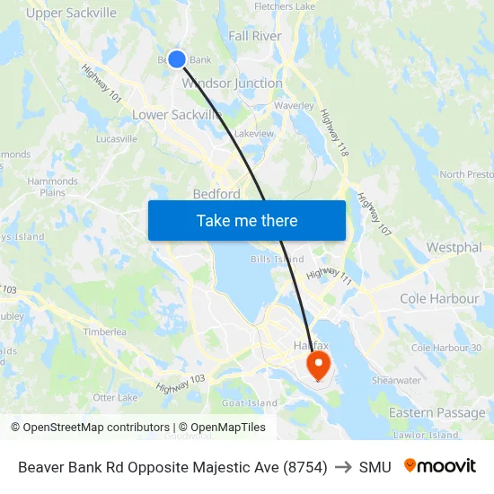 Beaver Bank Rd Opposite Majestic Ave (8754) to SMU map