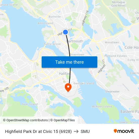 Highfield Park Dr at Civic 15 (6928) to SMU map