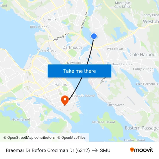 Braemar Dr Before Creelman Dr (6312) to SMU map
