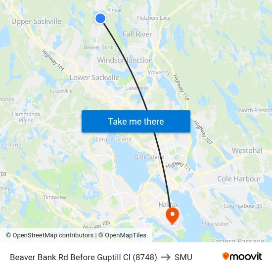 Beaver Bank Rd Before Guptill Cl (8748) to SMU map