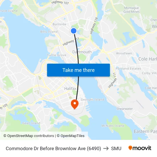 Commodore Dr Before Brownlow Ave (6490) to SMU map