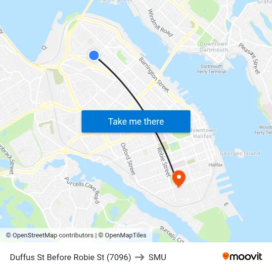 Duffus St Before Robie St (7096) to SMU map